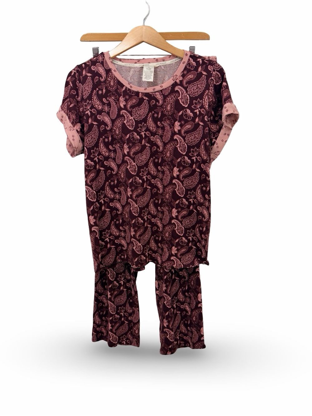 Lucky Brand Women's 2 Piece Drawstring Pajama Set Size M Burgundy